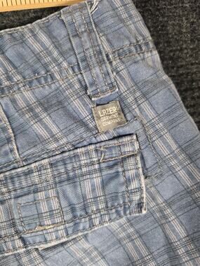 Lazer Blue Plaid Cargo Shorts Mens Size 34 Cotton